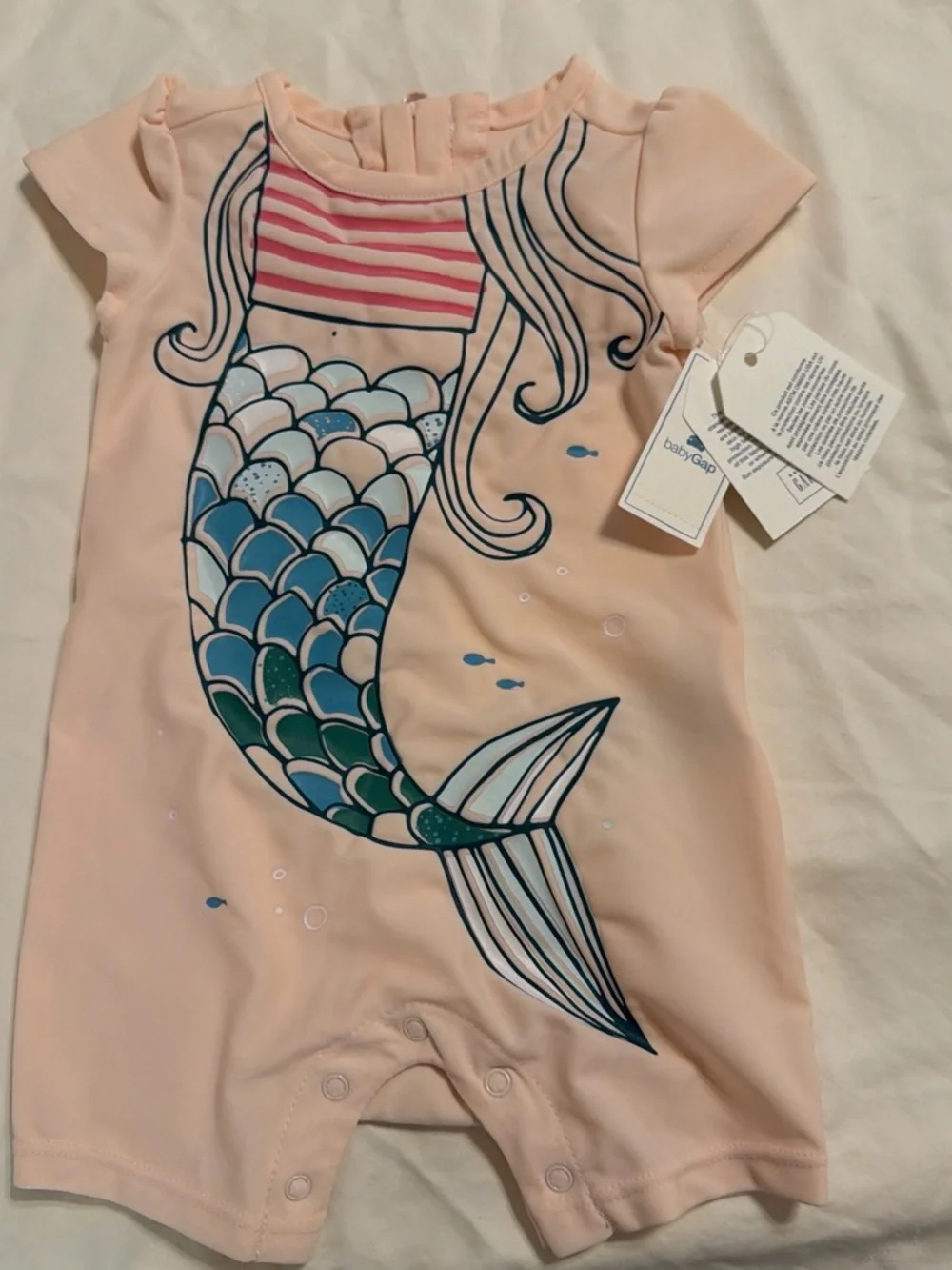 GAP Peach Short-Sleeve Mermaid swim with Blue-Green Tail